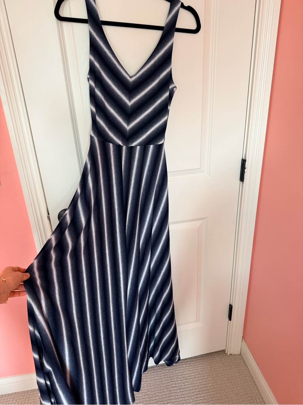 Anthropologie Puella Navy and White Striped V-Neck Maxi Dress